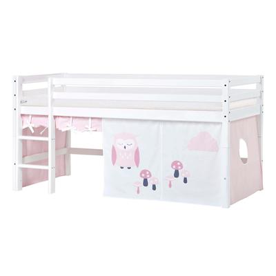 Hochbett HOPPEKIDS "ECO Dream, Kinderbett, Spielbett, Halbhohes Bett aus Massivholz", rosa (weiß, rosa, eule), B:101cm H:105cm L:208cm, Kinderbett: 100% Massivholz: Nordische Kiefer, Vorhang: 100% Baumwolle, Matratzenbezug: 77% Polyester, 23%... Image