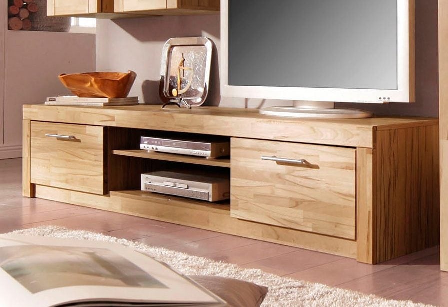 Lowboard VOGL MÖBELFABRIK "Toronto", beige (kernbuche teilmassiv), B:200cm H:40cm T:42cm, Sideboards, Lowboard