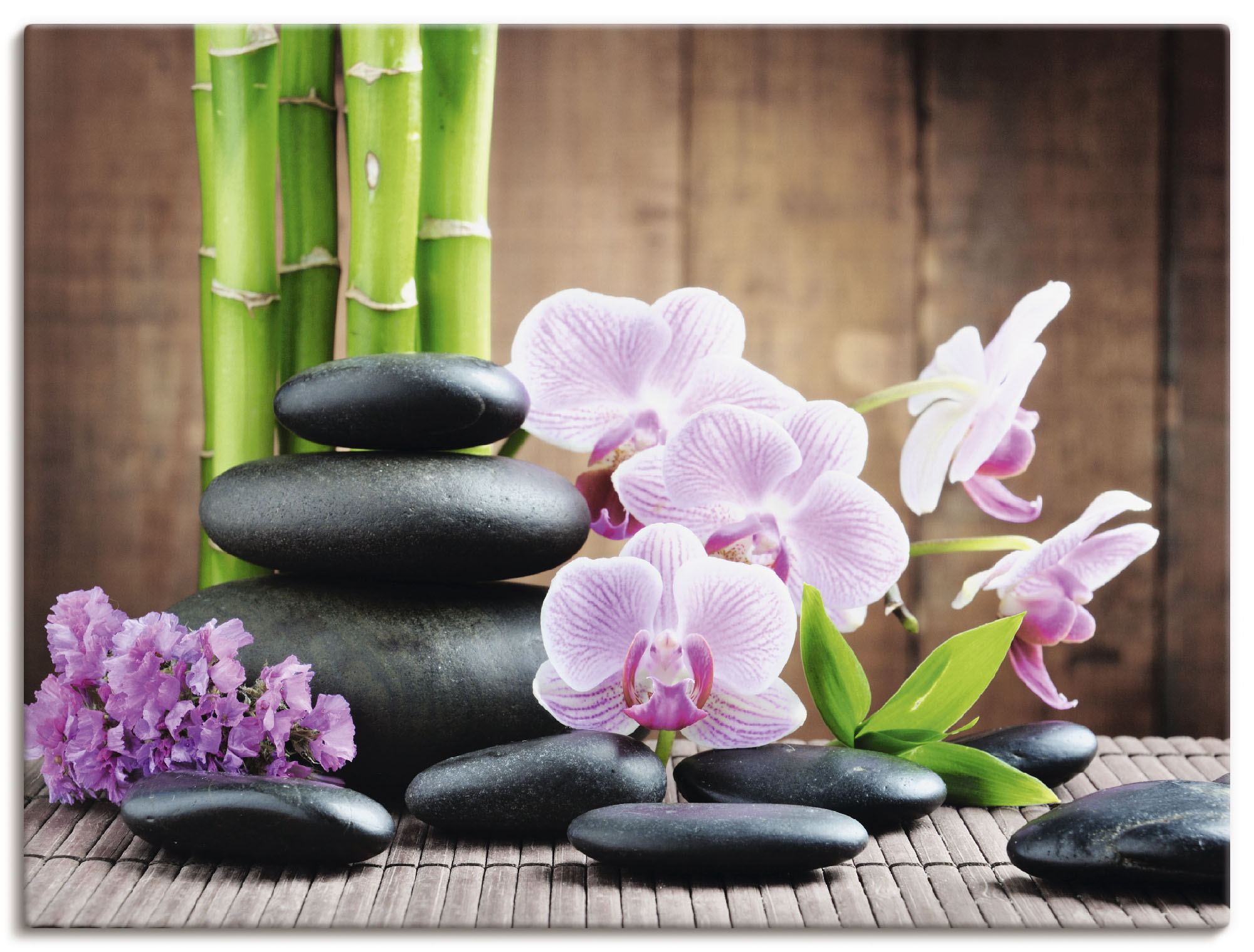 Wandbild ARTLAND "Spa Konzept Zen Steinen Orchideen", pink (farbe bild(er): pink), B:80cm H:60cm, Bilder, als Leinwandbild, Poster, Wandaufkleber in verschied. Größen