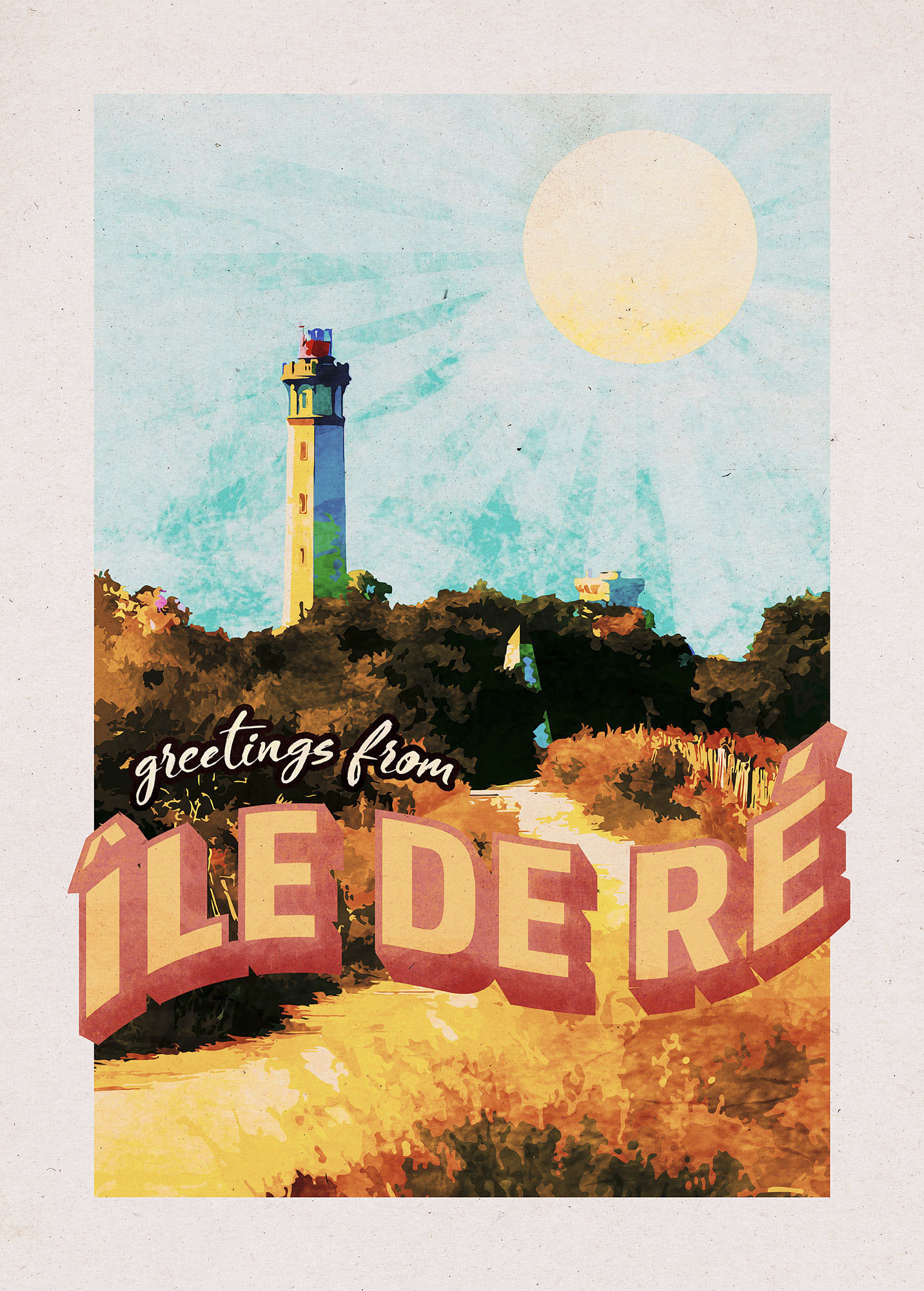 Bild KOMAR "Vintage Travel Île de Ré", bunt (farbe bild(er): bunt), B:50cm H:70cm, Holz, Papier, Bilder, Wandbild zur Dekoration - ohne Rahmen Image