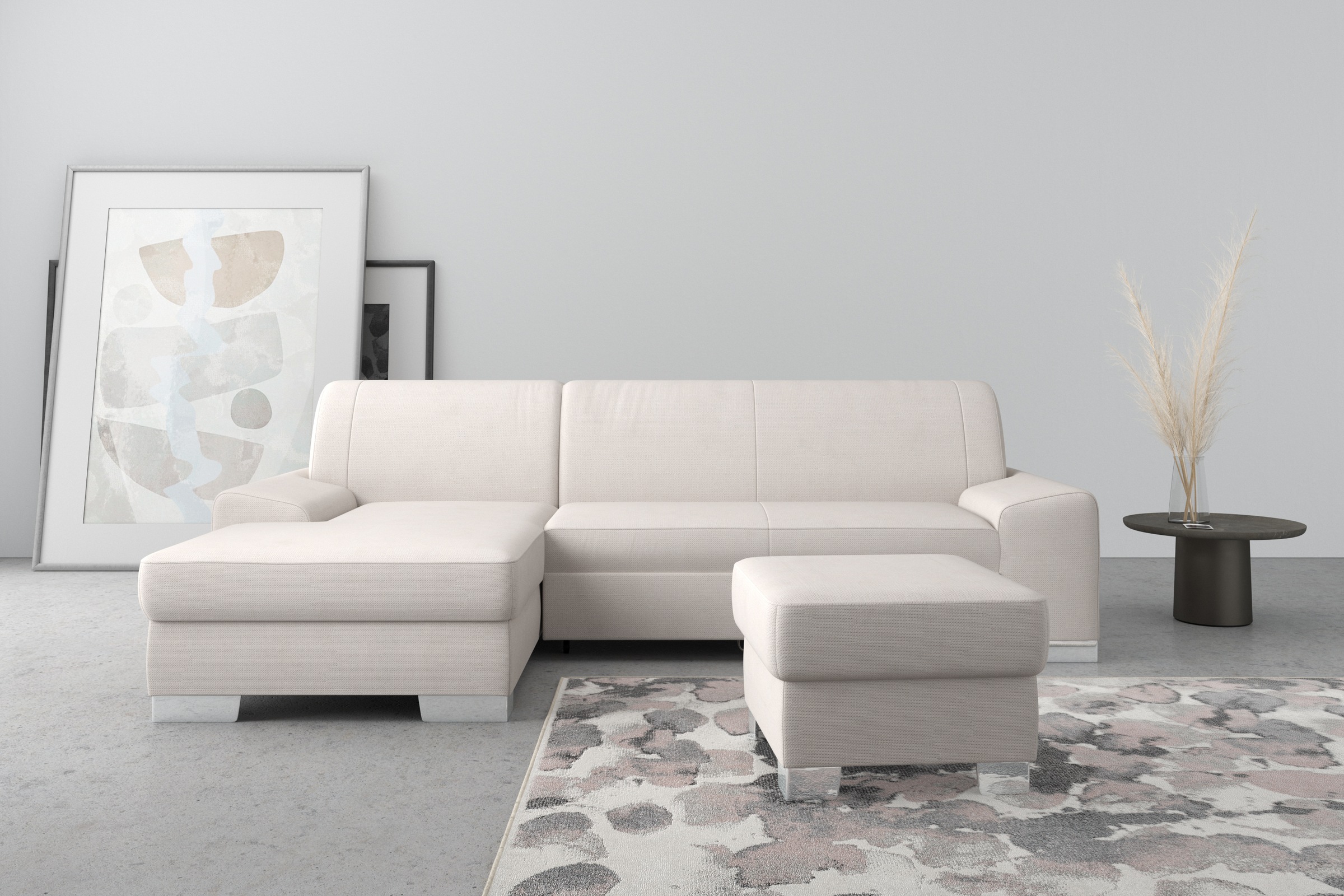 Ecksofa DOMO COLLECTION "Anzio L-Form, whlw. Bettfunktion, Federkern, hochwertig, Breite 271 cm", beige (creme), B:271cm H:85cm T:160cm, Sofas, Ecksofa, Mit Bettfunktion, Recamiere links, Chenille-Struktur, creme