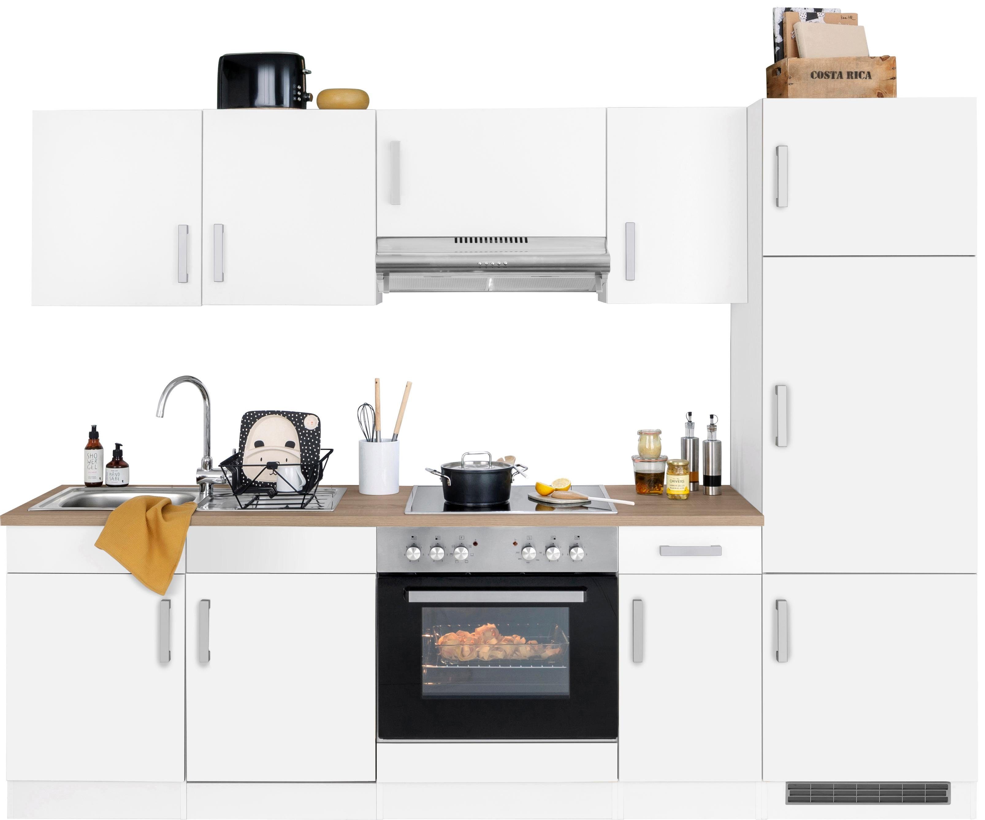 Küchenzeile KOCHSTATION "KS-Gera", weiß (küche: weiß, front: weiß, korpus: weiß, arbeitsplatte: eiche sonoma), B:270cm H:200cm T:60cm, Komplettküchen-Sets, Küchenzeile, Breite 270 cm, wahlweise mit E-Geräten, mit Arbeitsplatte Image