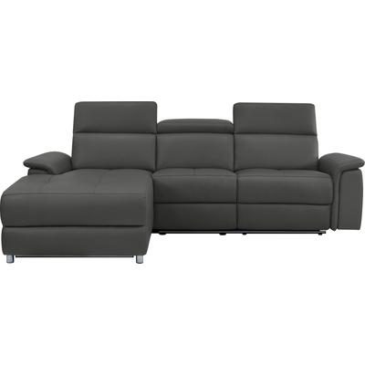 Ecksofa PLACES OF STYLE "Pareli, L-Form, 259cm,m. Recamiere, Echtleder, Kunstleder, Webstoff", schwarz, B:259cm H:98cm T:163cm, Sofas, man. o. elektr. Relaxfunktion, USB/Kopfteilverstellg u. LED Image
