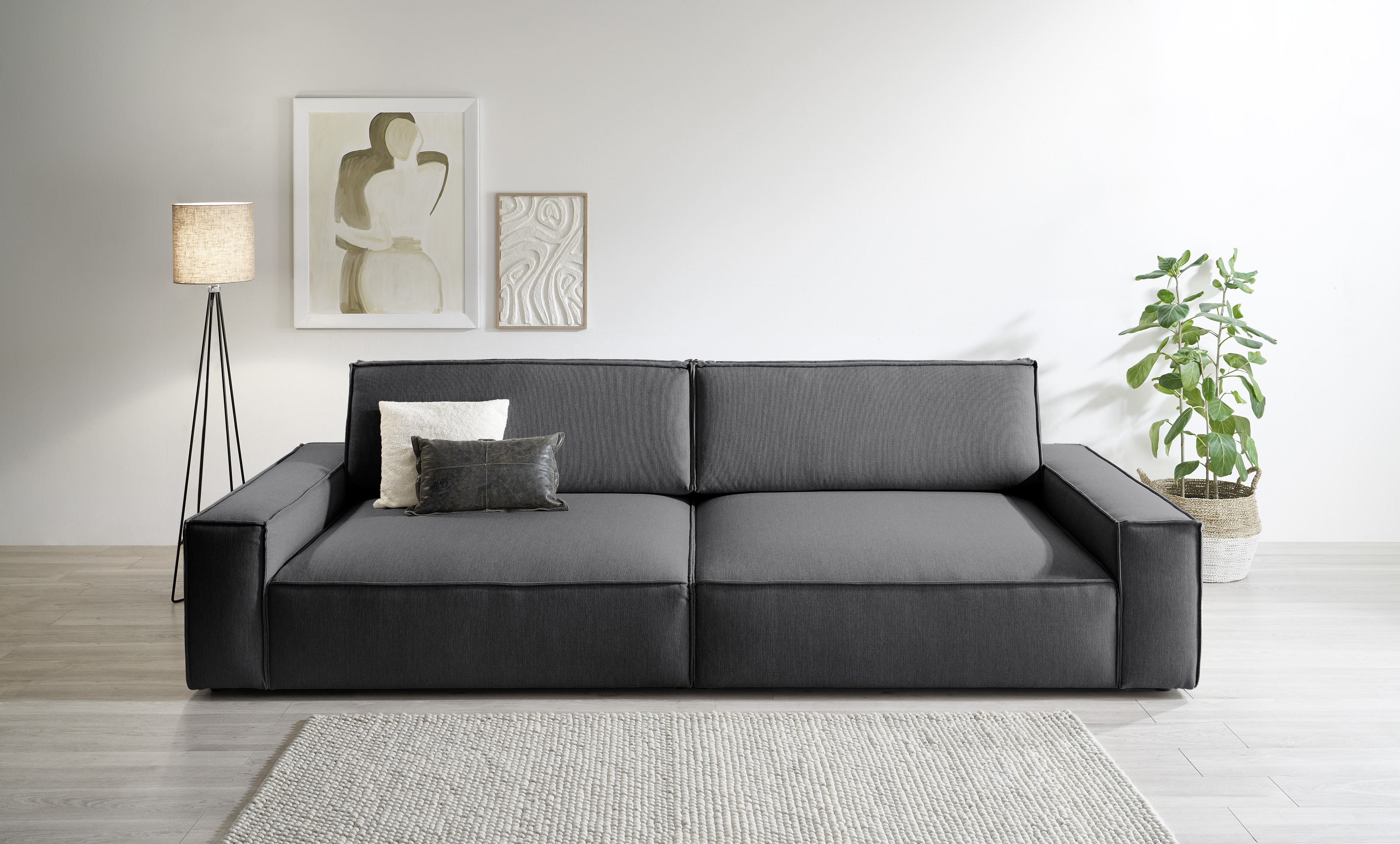 Big-Sofa HOME AFFAIRE "NEU: SHERWOOD XXL, Big-Sofa (316cm), extra tiefe Sitzfläche 95 cm", grau (anthrazit), B:316cm H:90cm T:135cm, 100% Polyester, Sofas, Big-Sofa, bequemer Sitzkomfort, Cord u. Leinenoptik, Kedernaht