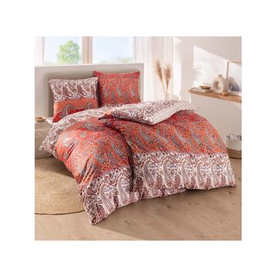 Bettwäsche IRISETTE Gr. 3, orange (apricot, bedruckt), B/L: 155cm x 220cm, 2-teilige Garnitur St., 2-teilige Garnitur St., Mako-Satin, B/L: 80cm x 80cm, Mako-Satin, 100% Baumwolle, Bettwäsche Image