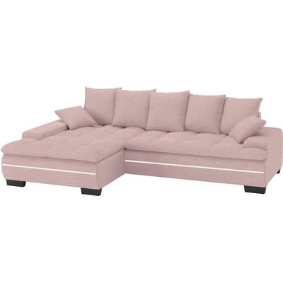 Ecksofa MR. COUCH "Haiti II, L-Form", rosa (stripes 8626 flamingo), B:280cm H:87cm T:180cm, Stripes (92% Polyester / 8% Nylon), Sofas, RGB-LED Beleuchtung, wahlweise mit Kaltschaum, Bett, Bettkasten Image