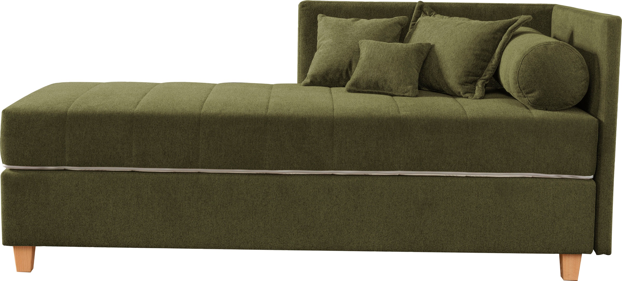 Schlafsofa ALINA "Kona", grün (dunkelgrün gcp 333), B:201cm H:90,5cm T:101cm, Chenille GCP (100% Polyester), Sofas, Schlafsofa, 7-Zonen Taschenfederkernmatratze, Zierkissen-Set und Schlummerrollen