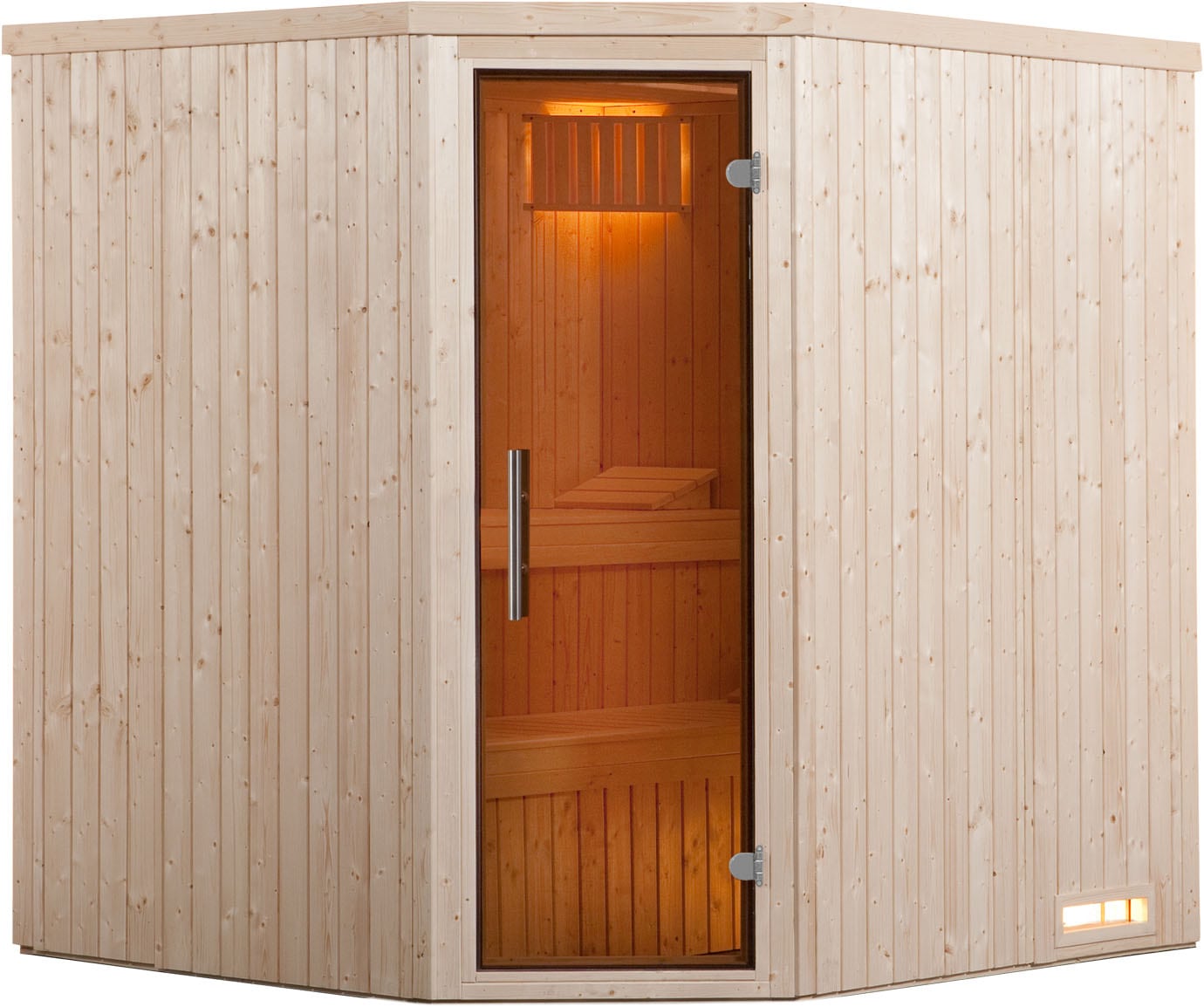 Sauna WEKA "Elementsauna KIRUNA 2", beige (natur), Saunaofen, externe Steuerung, 4,5 kW, Saunen, vorgefertigte Elemente, 230 Volt Anschluss, moderne Ganzglastür