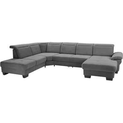 Wohnlandschaft PLACES OF STYLE "Cornwall U-Form", grau, B:360cm H:84cm T:253cm, Struktur fein (100% Polyester), Luxus-Microfaser weich (90% Polyester, 10% Polyamid), Sofas, inkl. Sitztiefenverstellung, wahlweise mit Bettfunktion Image