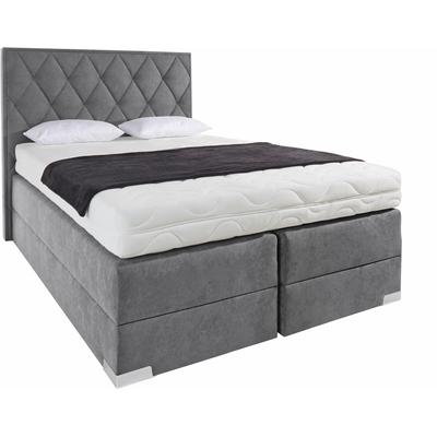 Boxspringbett, grau (dunkelgrau), B:210cm L:212cm, Bezug der Obermatratze: 100% Polyester, Bezug abnehm- und waschbar bis 60u00b0C, Unterbox und Kopfteil: Microvelours-Bezug (100% Polyester), WESTFALIA SCHLAFKOMFORT, Komplettbetten, Boxspringbett Image
