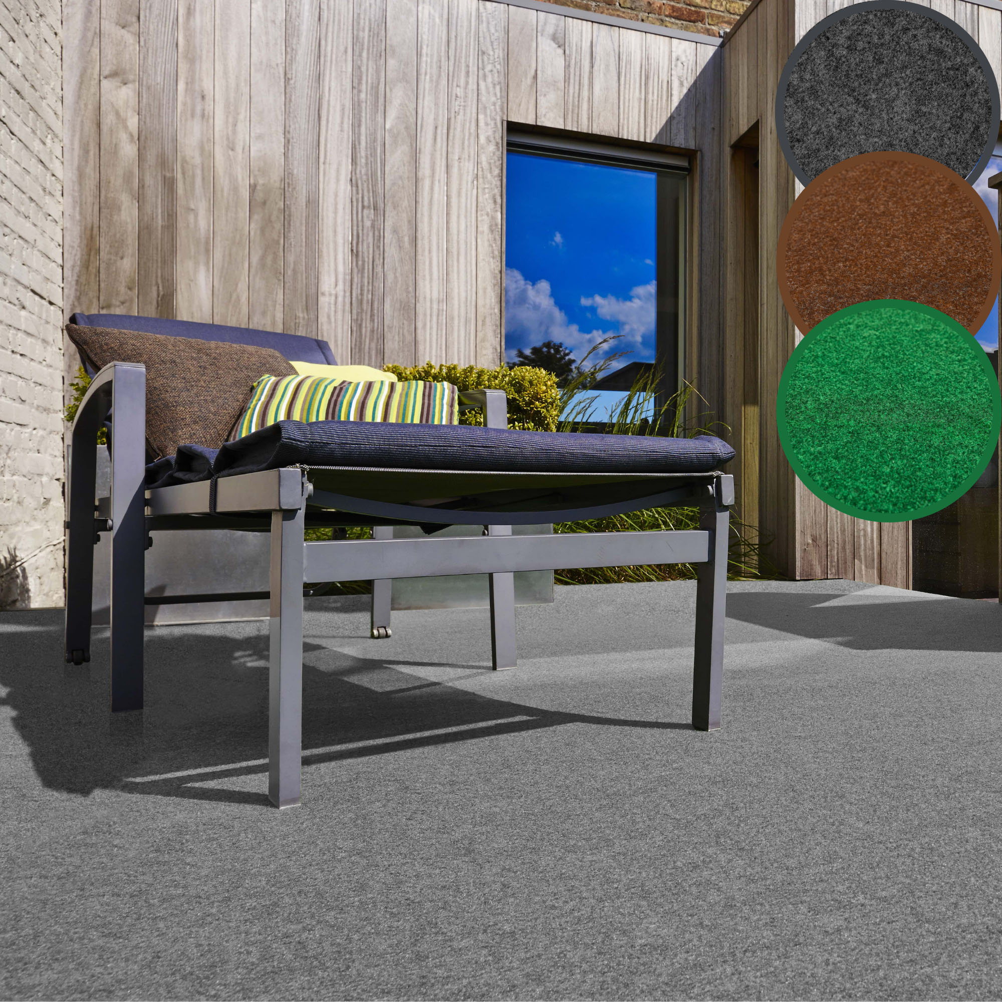 Kunstrasen ANDIAMO "Edinburgh, Gesamthöhe 4 mm, Made in Netherlands", grau, B:133cm L:450cm, Nadelfilz, Polyester, Teppiche, aus Nadelfilz, mit Drainagenoppen, für Balkon, Terasse, Wintergarten Image