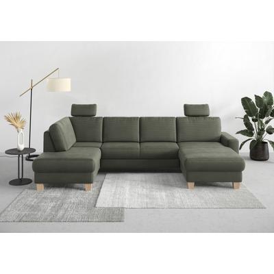 Wohnlandschaft HOME AFFAIRE "Summer U-Form", grün (olive), B:314cm H:91cm T:170cm, 95% Polyester, 5% Polyamid, Sofas, mit oder ohne Bettfunktion und Bettkasten, Cord-Bezug Image