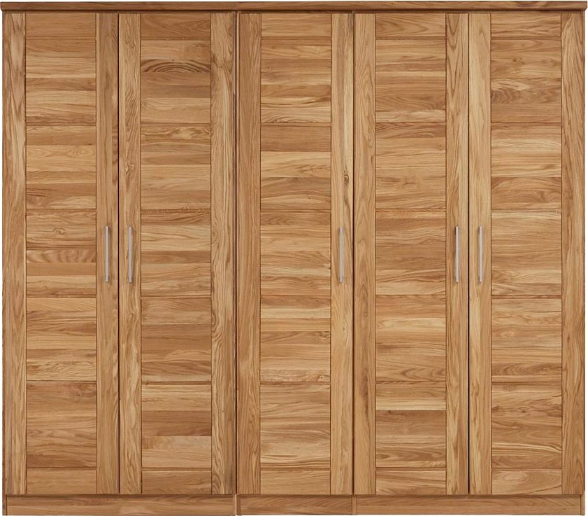 Drehtürenschrank HOME AFFAIRE "Tommy, Kleiderschrank, Aufbewahrung, mit Fächern und Kleiderstange", beige (naturfarben), B:238cm H:207cm T:61cm, Massivholz, Schränke, aus massiver Wildeiche, in unterschiedlichen Schrankbreiten erhältlich