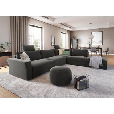 Ecksofa SIT & MORE "Cadabra L-Form", grau (anthrazit), B:356cm H:80cm T:292cm, Samtoptik (100% Polyester), Soft clean (98% Polyester, 2% Polyamid), Struktur fein (100% Polyester), Sofas, Breite 356 cm, mit Sitztiefenverstellung Image