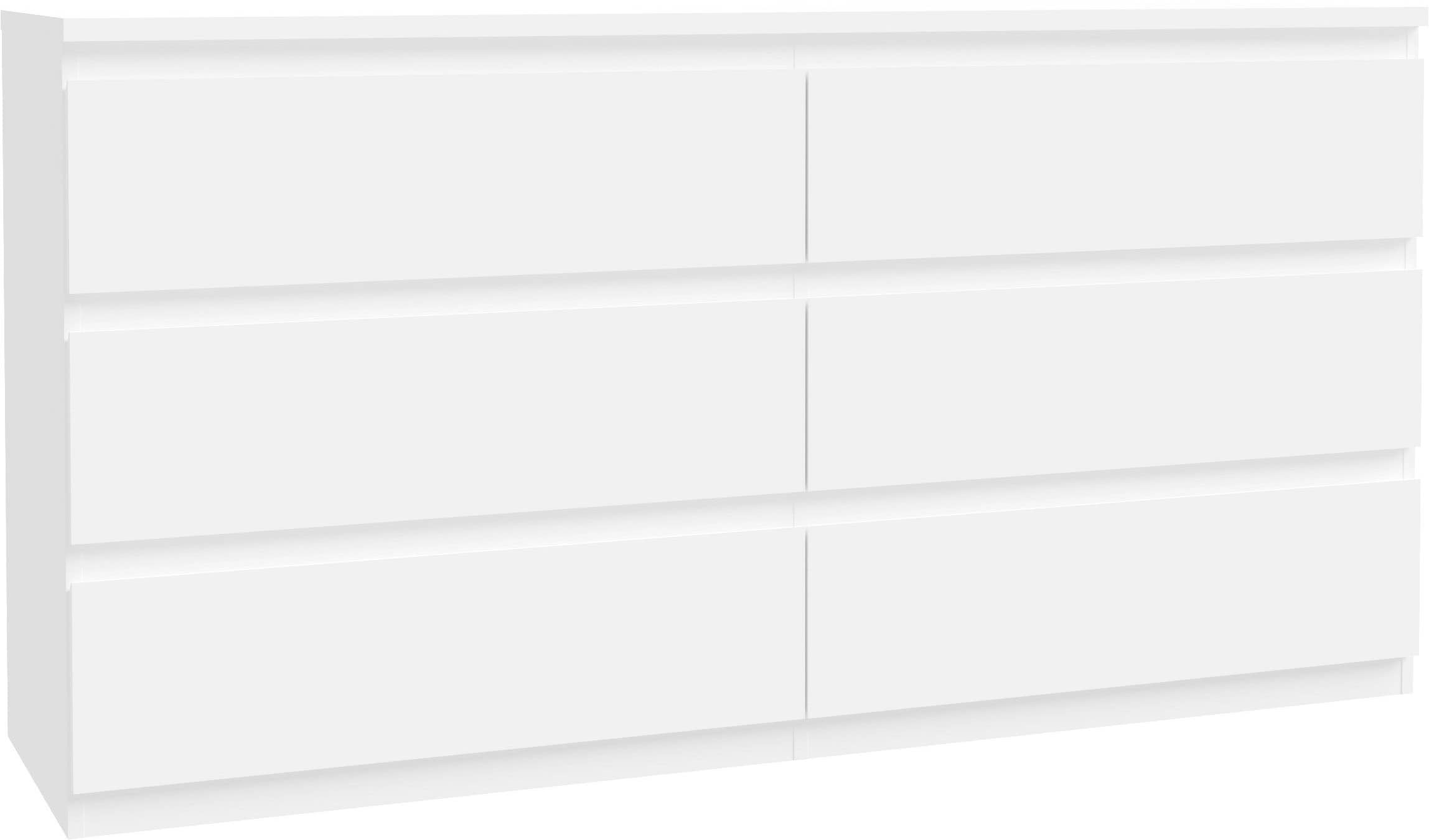 Kommode FORTE "Edmore", weiß, B:153,9cm H:79,8cm T:42,2cm, Spanplatte, Sideboards, Kommode, große Kommode, grifflose Front, Stauraum, 6 Schubladen