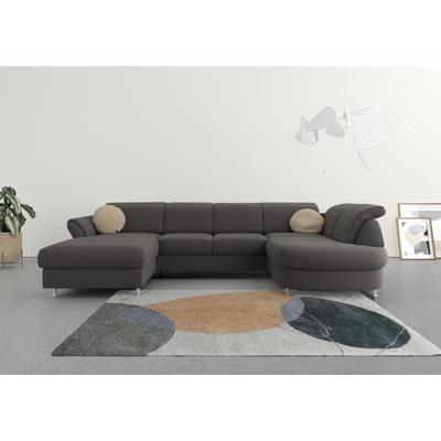 Wohnlandschaft SIT & MORE "Apulia U-Form", grau (fango), B:304cm H:78cm T:192cm, Webstoff (100% Polyester), Struktur weich (90% Polyester, 10% Polyamid), Luxus-Microfaser Euphoria (100% Polyester), Sofas, wahlweise Bettfunktion, Bettkasten und Kopf-... Image