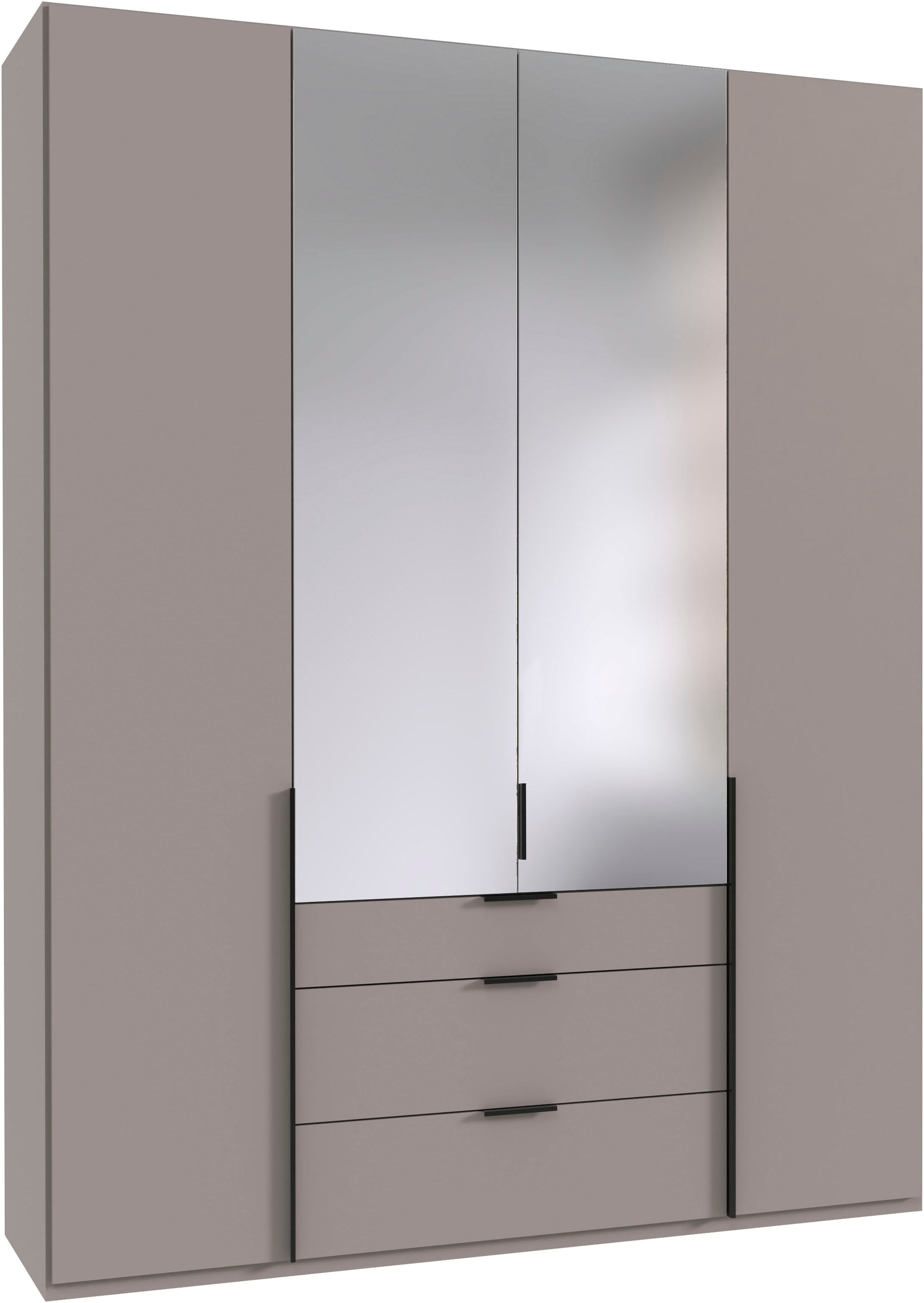 Drehtürenschrank WIMEX "Mugano", schwarz (saharagrau, griffe schwarz), B:180cm H:236cm T:58cm, Holzwerkstoff, Schränke, wahlweise mit oder ohne Spiegel, mit Schubladen