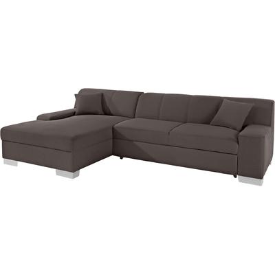 Ecksofa DOMO COLLECTION "Bero, elegant und zeitlos, flache Armlehnen, L-Form", grau (stone), B:268cm H:74cm T:153cm, Feinstruktur (100% Polyester), Luxus-Microfaser (100% Polyester), Zierkissen: Im jeweiligen Bezugsstoff, Struktur fein (100%... Image
