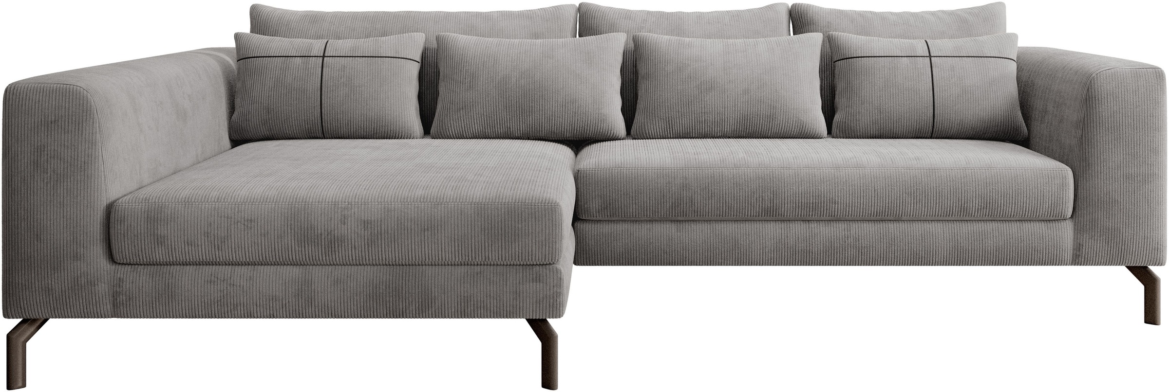 Ecksofa HOME AFFAIRE "Cross, mit softem Sitz, L-Form, wendbare Zierkissen, Breite 284 cm", grau (granit grau), B:284cm H:82cm T:172cm, 88% PES; 12% Nylon, Sofas, Ecksofa, Couch mit vielen Kissen, stylische Kreuznaht, elegante Metallfüße