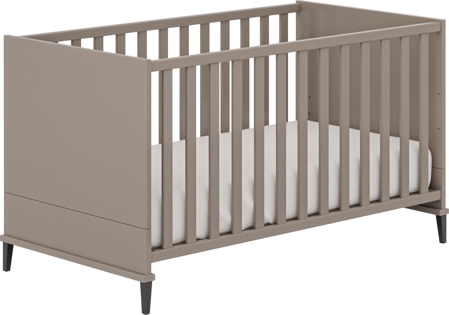 Babybett HOME AFFAIRE "ARI", grau (taupe), B:77cm H:82cm L:146cm, Babybetten, 4-fach höhenverstellbar, umbaubar zum Juniorbett Kindersofa Image