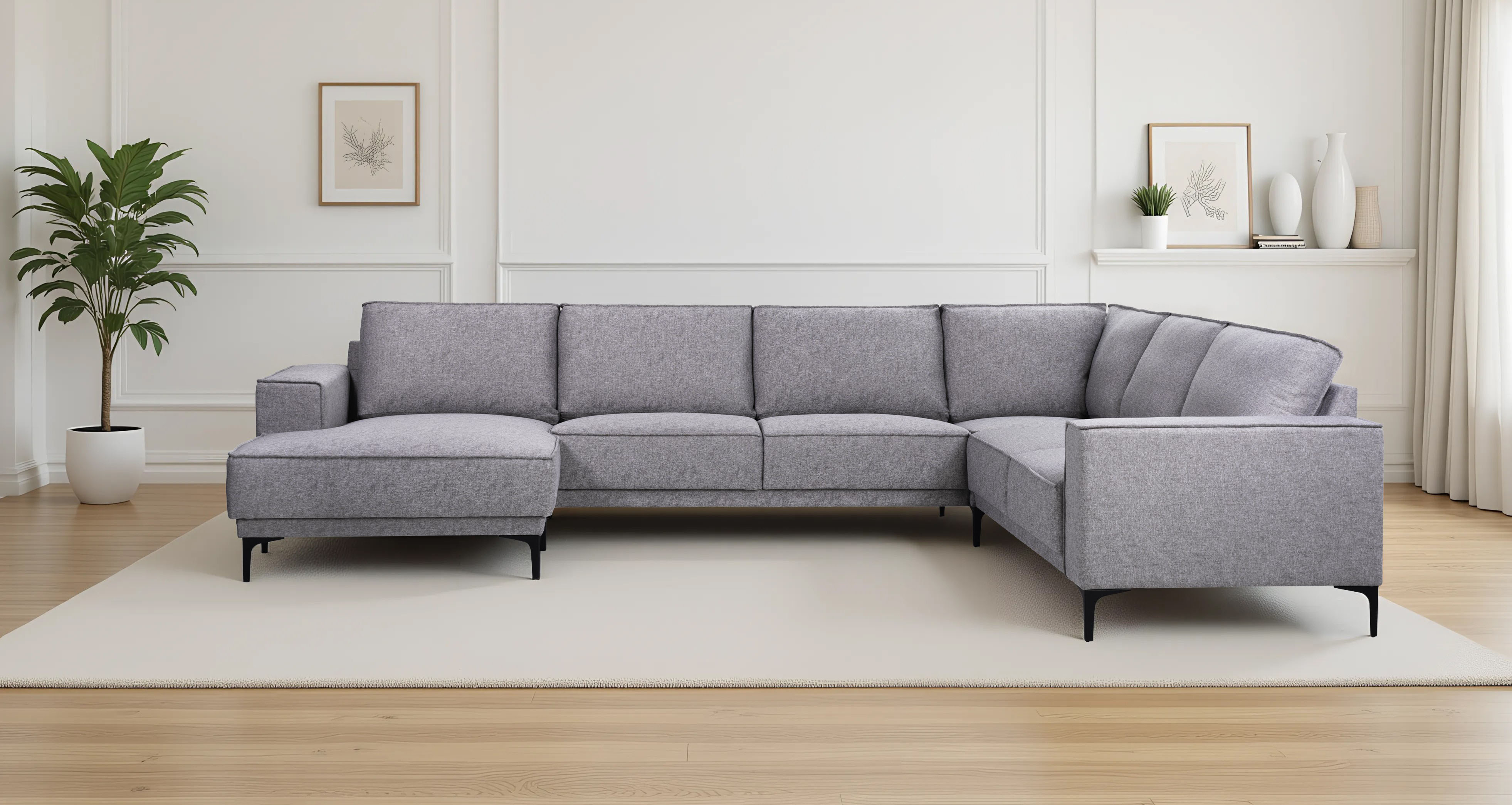 Wohnlandschaft OTTO HOME "XXL Sofa Oland, Struktur, Flachgewebe, Luxus-Microfaser, Boucle", grau, B:342cm H:85cm T:260cm, 100% Polyester, Sofas, Wohnlandschaft, U-Form, 342 cm, Wellenunterfederung, Skandi-Design, Metallfüße
