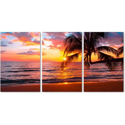 Acrylglasbild QUEENCE "Paradise Beach 3-teilig", pink (farbe bild(er): pink), B:120cm H:60cm, Bilder, Fine Art-Print in Galeriequalität Image