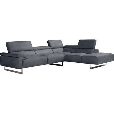 Ecksofa EGOITALIANO "Malika, elegant und bequem, Designsofa, L-Form", grau (charcoal), B:300cm H:94cm T:107cm, Sofas, mit Ottomane, inkl. Kopfteilverstellung und chromfarbenen Metallfüßen Image