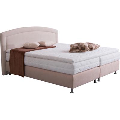 Boxspringbett, beige, B:174cm L:210cm, Bezug Unterbox und Kopfteil: Mikrovelours, strapazierfähig und pflegeleicht (100% Polyester), Bezug Obermatratze: 100% Polyester, waschbar bis 60u00b0C, Bezug Topper: 100% Polyester, waschbar bis 60u00b0C,... Image