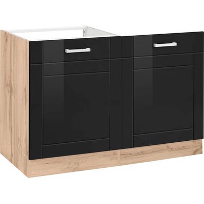 Spülenschrank KOCHSTATION "KS-Tinnum", schwarz, B:120cm H:82cm T:60cm, Holzwerkstoff, Schränke, 120 cm breit, MDF-Fronten, Metallgriffe, inklusive Einbauspüle Image