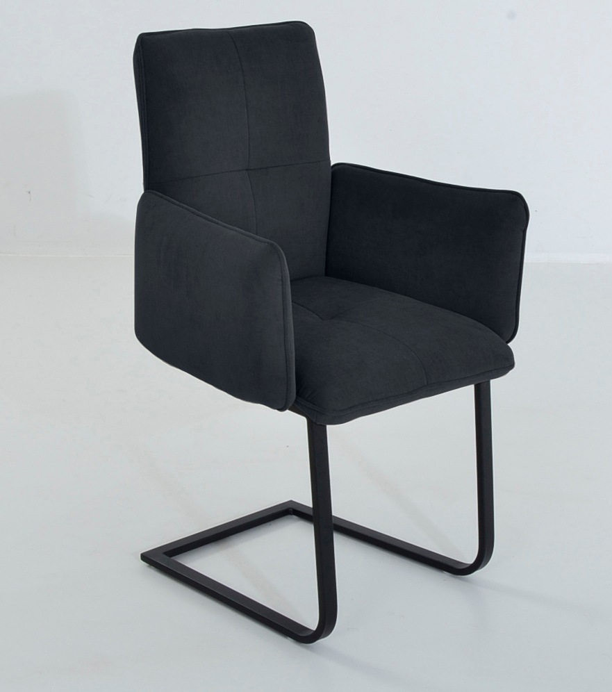 Freischwinger K+W KOMFORT & WOHNEN "6502", grau (anthrazit, schwarz), B:61cm H:90cm T:62cm, Stühle, Freischwinger, Freischwinger mit Armlehnen, Flachstahlkufe in schwarz