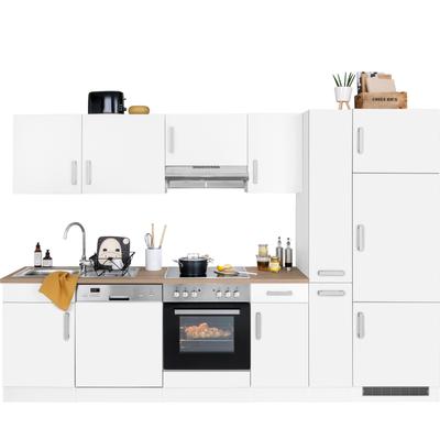 Küchenzeile KOCHSTATION "KS-Gera", weiß (front: weiß, korpus: weiß, arbeitsplatte: eiche sonoma), B:300cm H:200cm T:60cm, Komplettküchen-Sets, Breite 300 cm, wahlweise mit E-Geräten, mit Arbeitsplatte Image