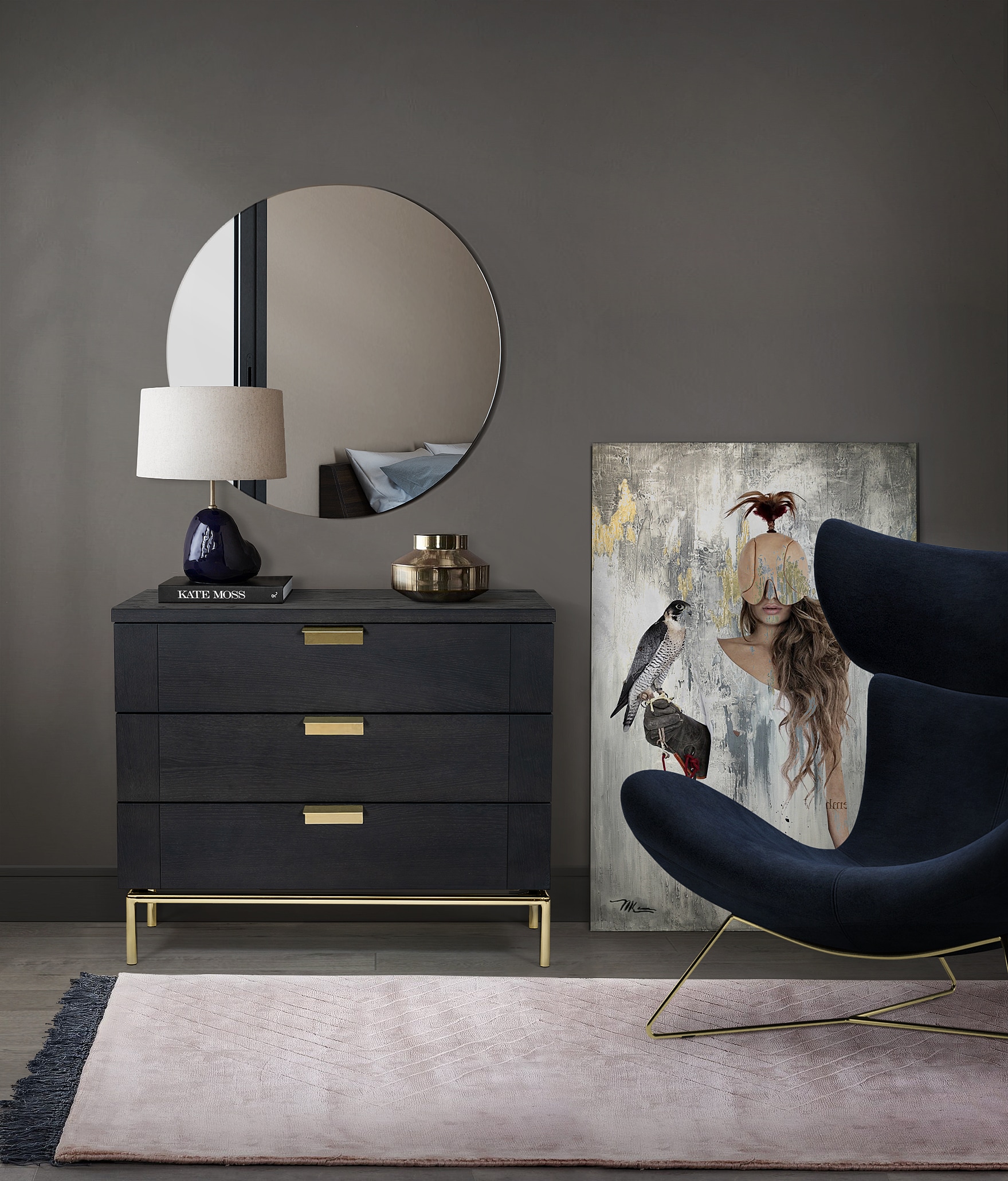 Kommode WOODMAN, schwarz, B:91cm H:75cm T:36cm, Sideboards, Holzfurnier aus Walnussbaum, skandinavisches Design Image