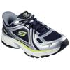 Slip-On Sneaker SKECHERS "STAMINA SPORT", Herren, Gr. 42, silber (navy, silberfarben), Leder, Mesh, sportlich, Schuhe, Trainingsschuh, Retro Sneaker mit Slip-ins