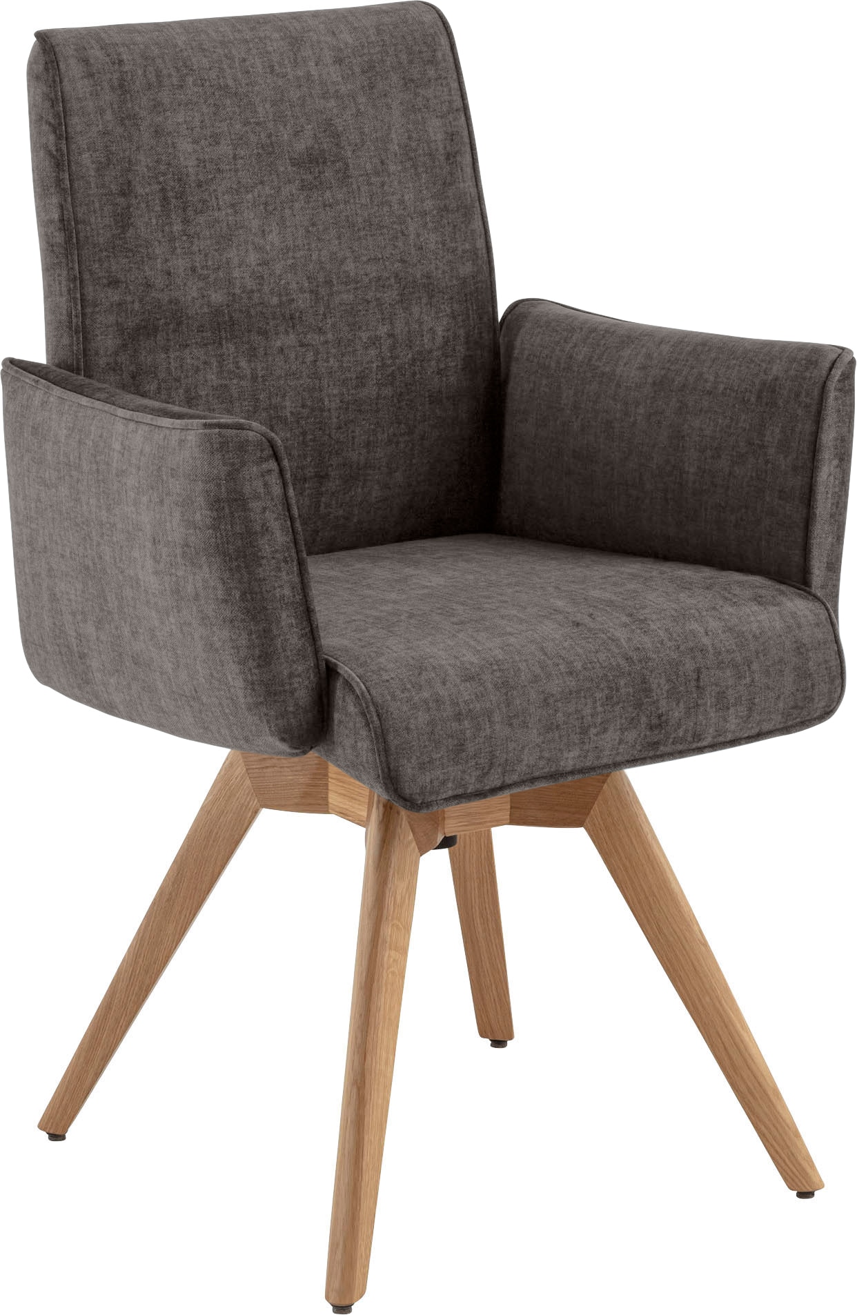 Drehstuhl K+W KOMFORT & WOHNEN, grau (grau 80, asteiche natur), B:61cm H:91cm T:62cm, Stühle, Drehstuhl Esszimmerstuhl, Armlehnenstuhll mit 360 Drehfunktion massives Holzuntergestell Image