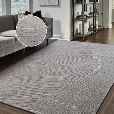 Wollteppich MY HOME "Falun, handgewebt, Wolle, Hoch-Tief-Struktur" Gr. 4, grau (taupe), B:160cm H:12mm L:230cm, Kunstfaser, Wolle, Teppiche, einfarbig, Wolle, Handweb Teppich, Wohnzimmer, Schlafzimmer, Esszimmer Image