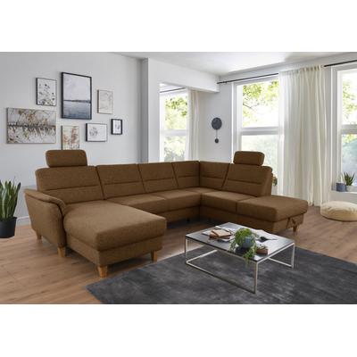 Wohnlandschaft HOME AFFAIRE "Palmera U-Form", braun (messing), B:308cm H:89cm T:212cm, 100% Polyester, Struktur (100% Polyester), Luxus-Microfaser in Lederoptik (100% Polyester), Sofas, Federkern, wahlweise mit Bettfunktion und mit/ohne Stauraum Image