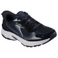 Slip-On Sneaker SKECHERS "STAMINA SPORT", Damen, Gr. 35, schwarz, Lederimitat, Mesh, Veloursleder, sportlich, Schuhe, Retro Sneaker, Schnürschuh mit Metallic-Besätzen