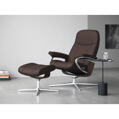 Relaxsessel STRESSLESS "Consul", braun (chocolate paloma), B:82cm H:102cm T:72cm, Leder PALOMA: PALOMA ist ein durchgefärbtes Semianilin-Möbelleder mit natürlicher Narbung., Sessel, mit Hocker, mit Cross Base, Größe S, M & L, Holzakzent Wenge Image