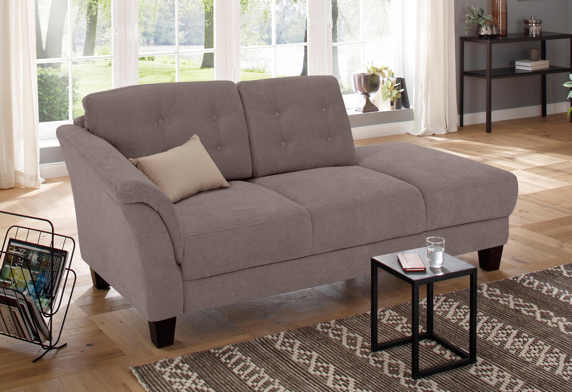 Recamiere HOME AFFAIRE "Trondheim", grau (taupe), B:197cm H:89cm T:90cm, Luxus-Microfaser (90% Polyester, 10% Polyamid);Struktur fein (100% Polyester);Flachgewebe (100% Polyester), Sofas, Recamiere, freistehend, mit Federkern, Knopfheftung im...