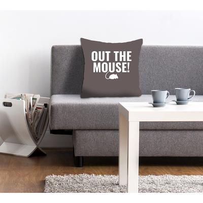 Dekokissen QUEENCE "OUT THE MOUSE", grau (anthrazit, bedruckt), B:40cm L:40cm, Polyester, Dekokissen_Sitzkissen_Kissenhüllen, Kissenhülle ohne Füllung, 1 Stück Image