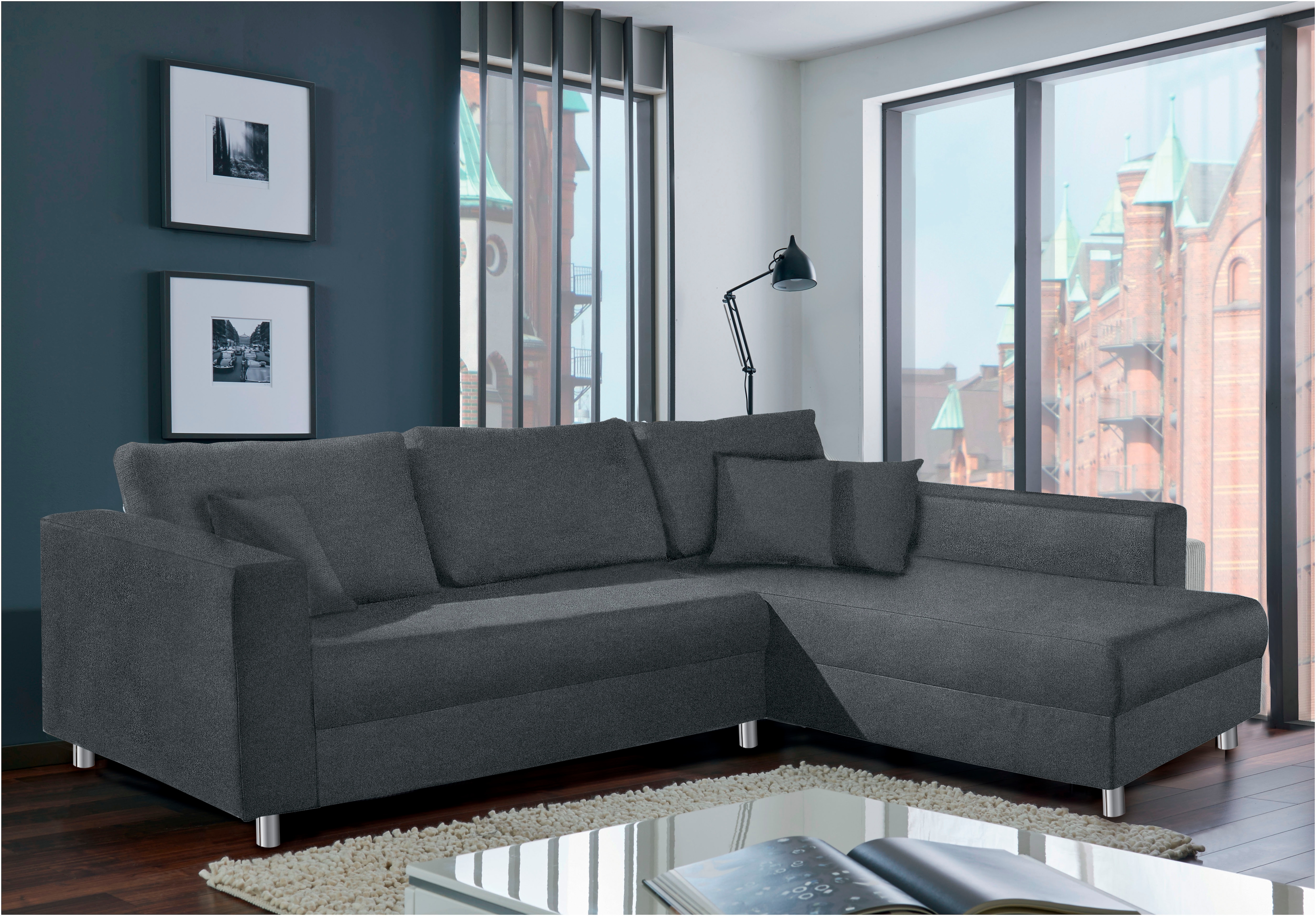 Ecksofa HOME AFFAIRE "153", grau, B:252cm H:89cm, 92% Polyester / 8% Nylon, Sofas, Ecksofa, Inkl. Schlaffunktion und großen Strauraum