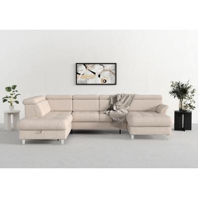 Wohnlandschaft SIT & MORE "Marano U-Form", beige (creme), B:304cm T:216cm, 100% Polyester, Sofas, inklusive Kopfteilverstellung, wahlweise mit Bettfunktion, Bettkasten Image
