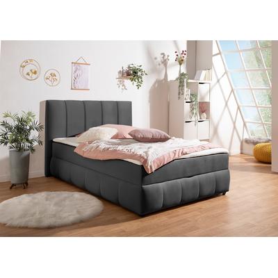 Boxbett INOSIGN "Hartley", grau (anthrazit), B:152cm L:210cm, Komplettbetten, Boxbett mit Bettkasten, inkl. Topper, Topseller Image