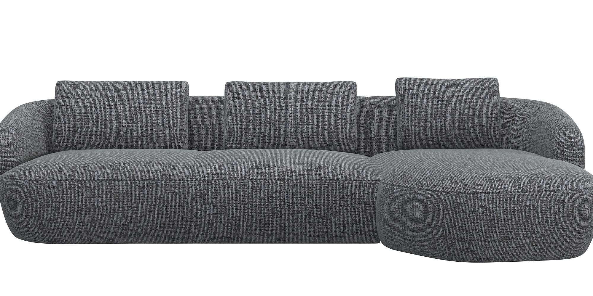 Wohnlandschaft FLEXLUX "Torino, rund, L-Form, Sofa-Ecke mit Recamiere, Longchair-Sofa", grau (forrest grau), B:307cm H:85cm T:146cm, 100% Polyester, Sofas, Modernes, organisches Sofa-Design, Kaltschaum, Wellenunterfederung