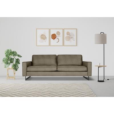 3-Sitzer PLACES OF STYLE "Pinto, 206 cm, Cord, Chenille, Lederoptik", grau (taupe), B:206cm H:85cm T:97cm, Kunstleder (65% Polyester, 35% Lederfasern), Cord (92% Polyester, 8% Polyamide), Sofas, mit Keder, schwarze Metallfüße, Wellenunterfederung Image