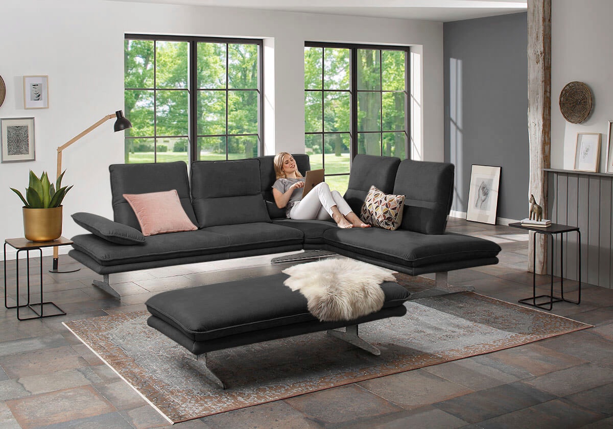 Ecksofa W.SCHILLIG "broadway, Designsofa, mit tollem Sitzkomfort, L-Form", grau (anthrazit z69), B:284cm H:94cm T:224cm, Longlife Xtra-Leder Z69: Das feinnarbige, gedeckte Softleder Z69 besticht durch seine außergewöhnliche Weichheit im trendigen... Image