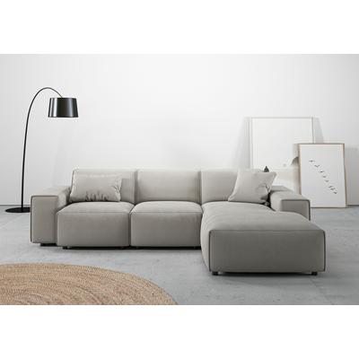 Ecksofa ANDAS "Glimminge L-Form auch in Breitcord, Feincord + Easy care-Bezug", grau (hellgrau), B:264cm H:71cm T:191cm, 100% Polyester, Sofas, Breite 264, Zierkissen Image