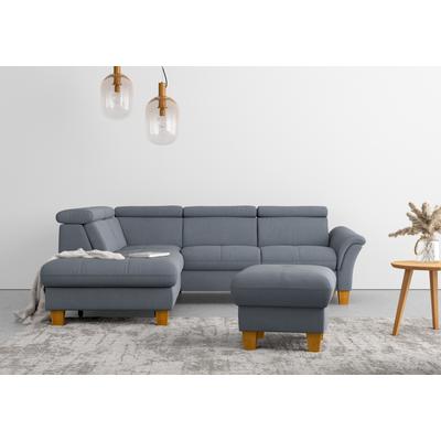 Ecksofa HOME AFFAIRE "Lindgren L-Form", blau (hellblau), B:249cm H:84cm T:217cm, 100% Polyester, Sofas, wahlweise mit TV-Funktion, Stauraum und Kopfteilverstellung Image