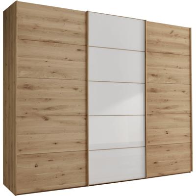 Schwebetürenschrank WIEMANN "Cardiff", braun (bianco, eiche, nachbildung), B:246,3cm H:217cm T:67cm, Holzwerkstoff, Floatglas, Schränke, mit massiven Holztüren und Glas Image