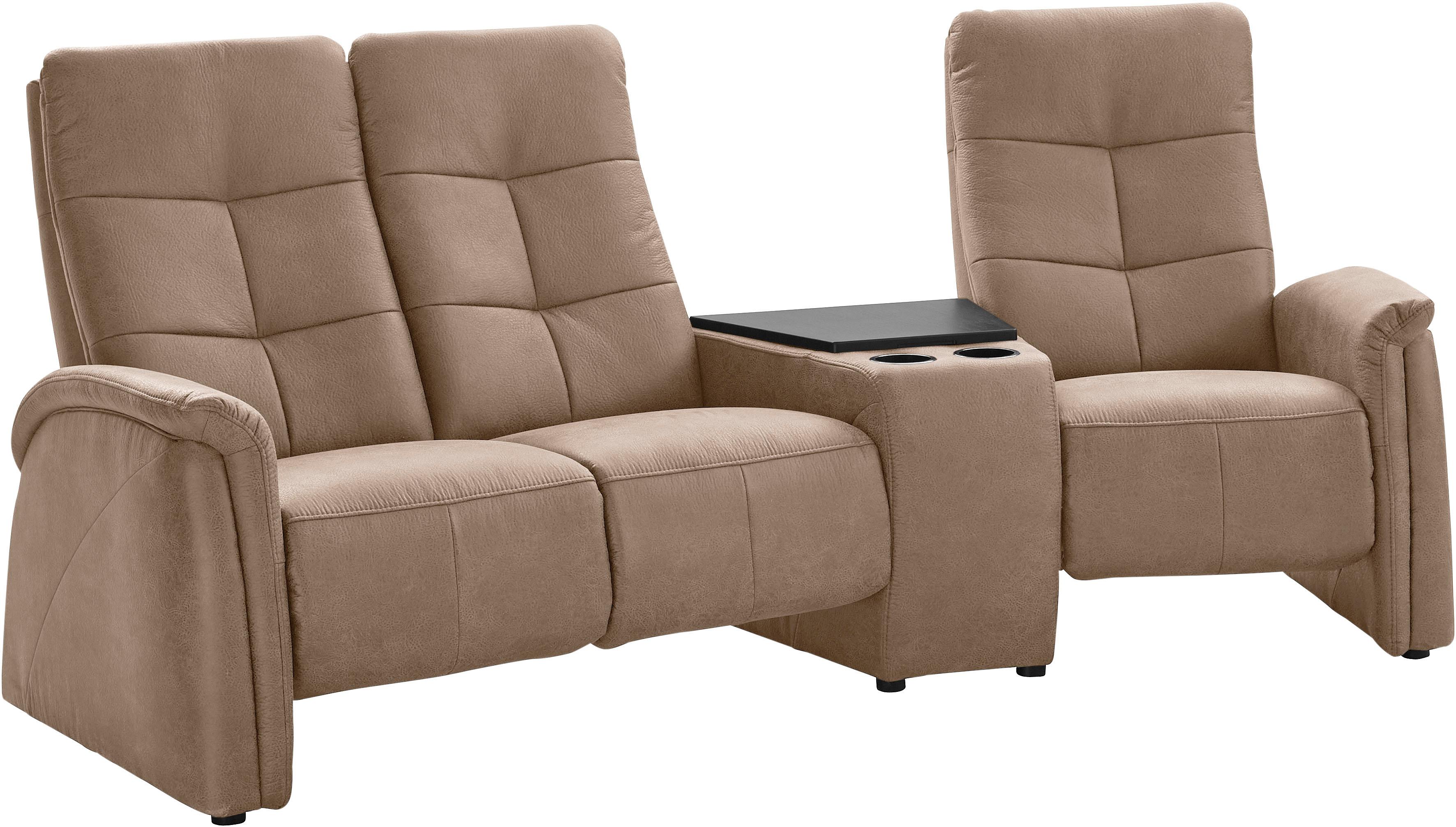 3-Sitzer EXXPO - SOFA FASHION "Tivoli, Kinosofa mit Relaxfunktion, mit Ablagetisch und Stauraum", beige (sahara), B:258cm H:109cm T:152cm, Sofas, bequem und komfortabel, hohe Rückenlehne